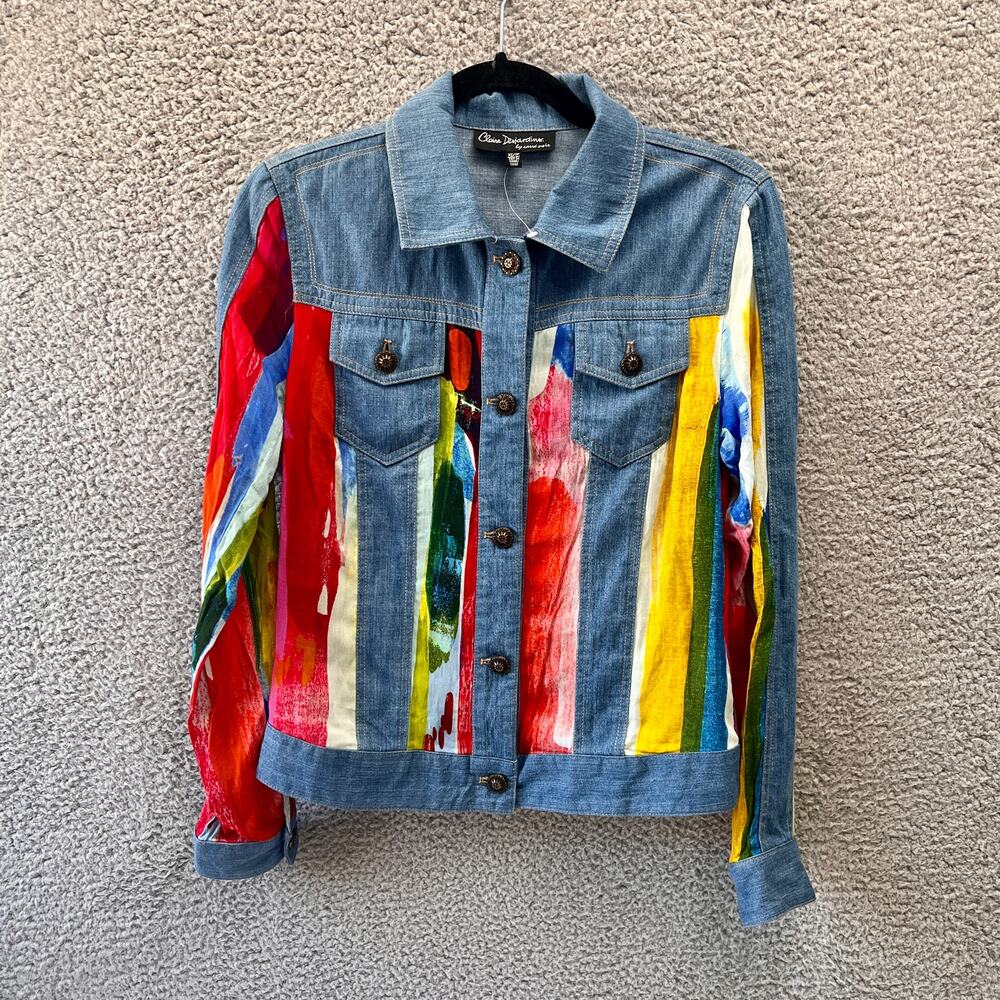 Claire Desjardins Jacket Womens Top XS Denim Colorful Art to wear Jean rainbow